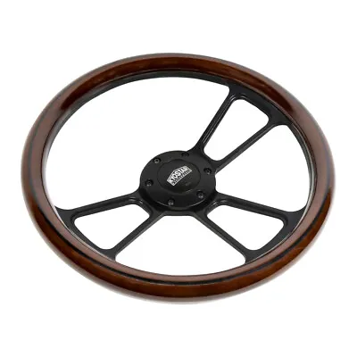 350mm 14 Inch Classic Style Billet Dark Wood Steering Wheel Real Mahogany 6-Hole • $139.68