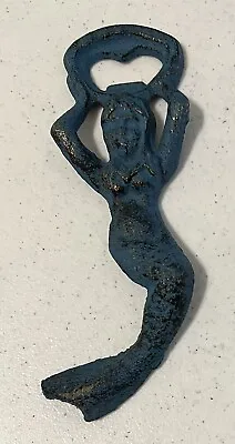 Mermaid Bottle Opener Cast Iron Painted Sea Blue Beer Soda Beach Vintage • $8.95