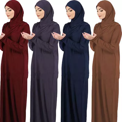 Ladies One Piece Muslim Prayer Dress Islamic Hijab Abaya Khimar Jilbab Kaftan UK • £17.99