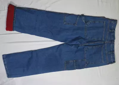 Faded Glory Mens Blue Jeans 32x32 Fleece Lined Carpenter Dungaree Denim • $21.49