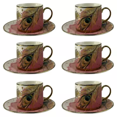 Cappuccino Cups And Saucers Set Coffee Tea Porcelain 200ml - 6pc • £34.99