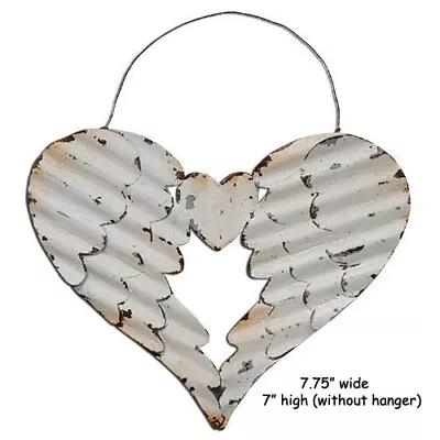 Distressed Corrugated Tin HEART WING Ornament - LOVE - Wedding Decor - Angel • £8.39