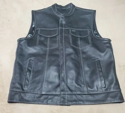 $90 • Buy Xelement Mens XL Paisley Black Leather Motorcycle Vest Conseal Carry Zip Snap