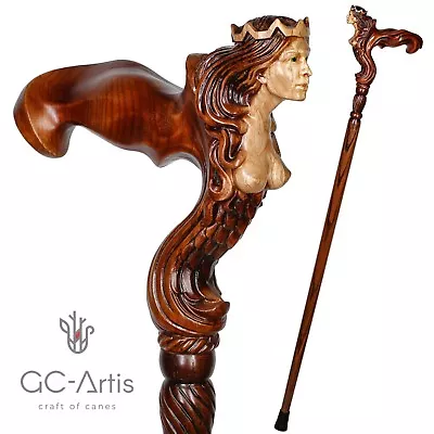 Ergonomic Handle! Wooden Syren Girl Lady Walking Cane Stick Fantasy Man Woman • $169