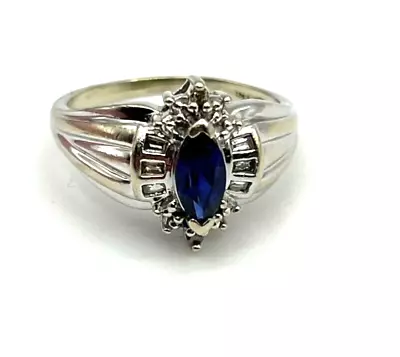 Vintage Lab Created Sapphire White Gold Ring Size 7.5 • $99.99