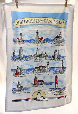 Kay Dee Linen Tea Towel Lighthouses Of The East Coast 1970's Vintage RN# 64597 • $20.90