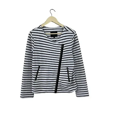 Sanctuary Clothing Large Moto Jacket Zip Striped Blue & White Top Womens READ • $26.99