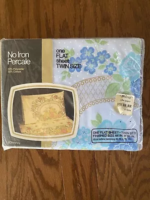 Vintage No Iron Percale Twin Flat Sheet - 50/50 - JCPenney - Blue Floral Flowers • $11.57