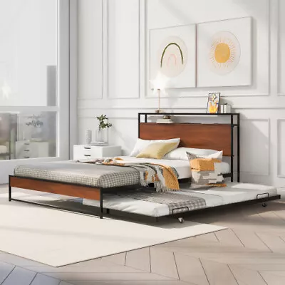 Modern Daybed With Trundle Metal Full Queen Size Platform Bed Frames W/ USB Port • $309.99