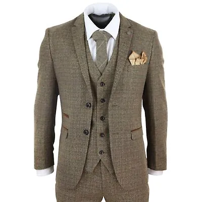 Mens 3 Piece Suit Tweed Check Vintage Retro  Tailored Fit 1920s • $240.49