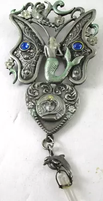 Vintage 5  Mystical  Butterfly Mermaid Dolphin Crystal Broach Pin By JJ • $67.15