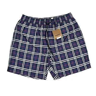 NWT $440 Burberry Men's Archive Check Logo Swim Shorts Trunks Navy L AUTHENTIC • $329