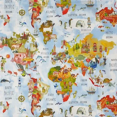 Adventure World Map Rainbow  Cotton PVC WIPE CLEAN Tablecloth Oilcloth • £99.99