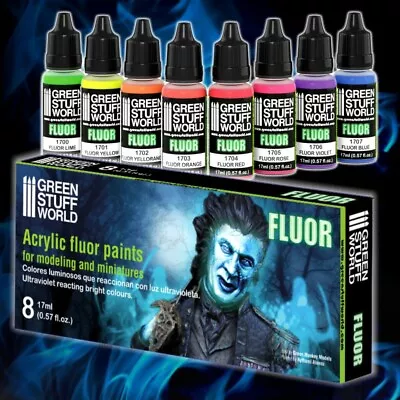 Green Stuff World Fluor Fluorescent Neon UV Model Paint Set - 8 Paints • $29.99