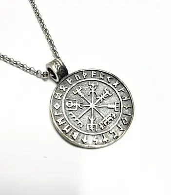 Viking Runic Rune Compass Vegvisir Futhark Necklace Pendant Amulet • $18.49