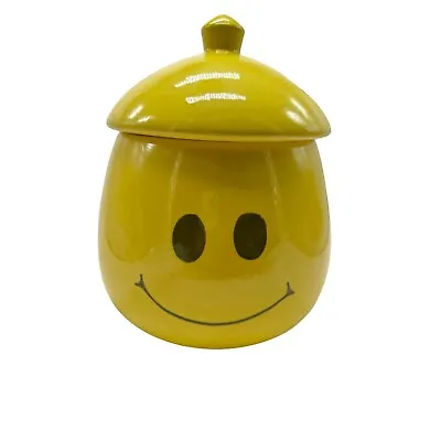 Vintage Collectible 1970's Smiley Face Cookie Jar Yellow Retro 11 Tall 9 Wide • $39.44