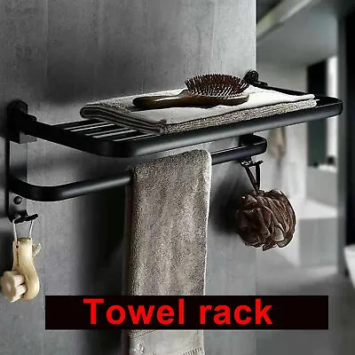 Folding Towel Rack Wall Mounted Towel Drying Shelf Bathroom Towel Holder Black • $21.85