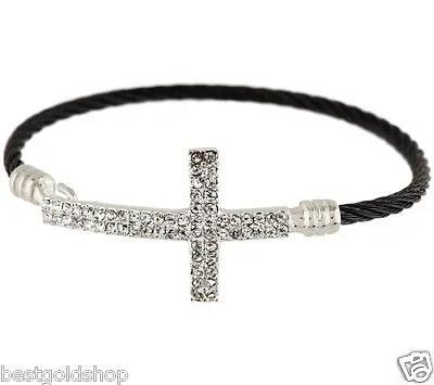 QVC Steel By Design Cross Black Color Bangle Bracelet With Pave Crystal Accents  • $23.01