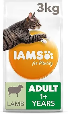 IAMS For Vitality Adult Dry Cat Food With Lamb 3 Kg Free Shipping • £13.50