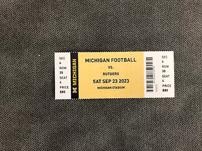 2023 MICHIGAN WOLVERINES Vs. RUTGERS FOOTBALL TICKET UNUSED • $5.99