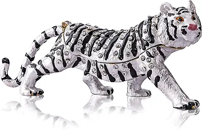 $13.32 • Buy YU FENG White Tiger Figurine Trinket Boxes Hinged Collectible Crystals Bejeweled
