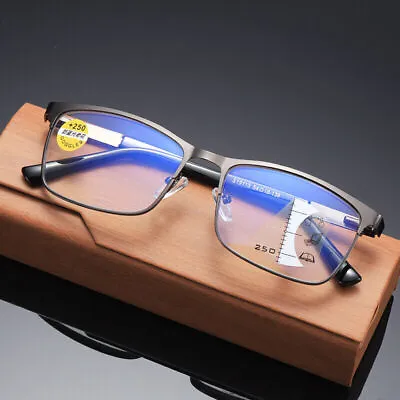 Mens Metal Progressive Multifocus Reading Glasses Bifocal Presbyopic Readers • $7.99