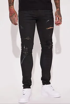 NEW NWT Mens 38x32 Waxed Stacked Dark Skinny Jeans Denim • $24.99