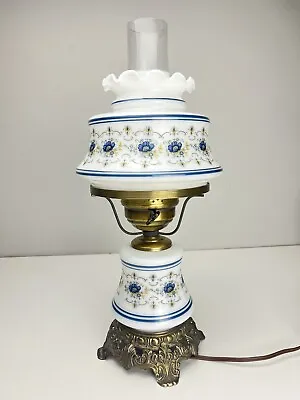 Vintage Quoizel Lamp Abigail Adams 1973 Hurricane Milk Glass Floral Parlor 18” • $89.99