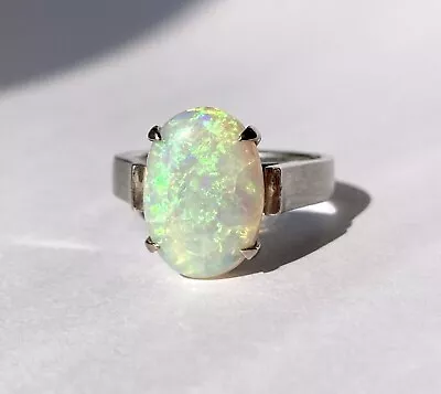 Vintage 14K White Gold Crystal Opal Solitaire Ring Size 6 5.9g • $450