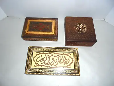 Three Old Vintage Wooden Jewelry Boxes With Lids Inlaid • $29.95