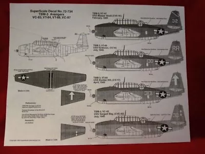 1/72 SuperScale 72-734 Decal TBM-1 5 Avengers VT-83  84 88 VC-97 23F0 • $11