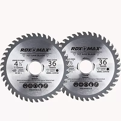 2 X 115mm X 36TCT Saw Blade For Wood And Plastic 4.5'' Circular Saw Cutting Disc • £9.99