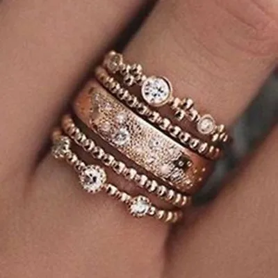 Genuine Cz Design Rose Gold 5 Piece Stacking Ring Set Size Sale Limited Qty! • £6.99