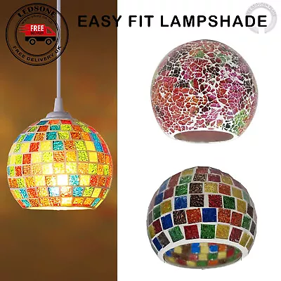 Vintage Glass Light Shades Mosaic Stained Glass Hand Made Globe Shape Lamp Shade • £18.89