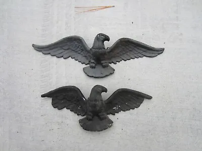 Pair 2 Vintage Black Painted CAST METAL    EAGLE    WALL PLAQUE 17  Wingspan • $42