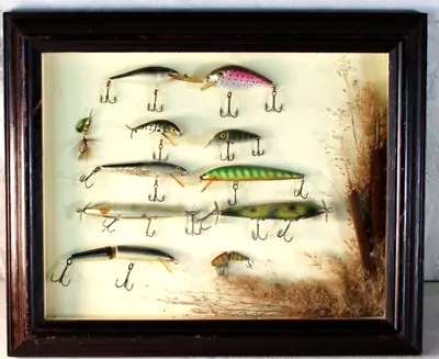 Custom Authentic Vintage Fishing Lure Display Shadow Box Folk Art Collection • $59.49