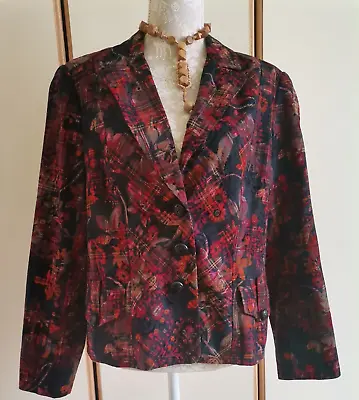 Coldwater Creek Multicoloured Plaid Floral Button Blazer Jacket 14 • £14.90