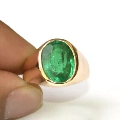 5.00 Carat Natural Green Emerald Solid 14K Yellow Gold Men's Ring • $1999.99