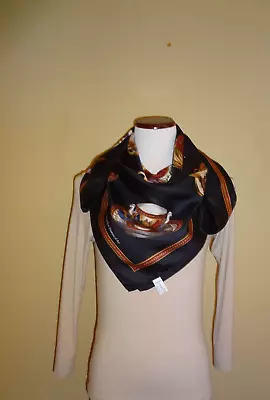 VTG The Metropolitan Museum Of Art Black Silk Multicolor Tea Cup & Saucer Scarf • $50