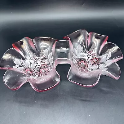 Vintage Mikasa Rosella Double Bowl Pink Serving Relish Dish Walther Glass Geany • $62