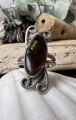 Brilliant Vintage Sterling Silver & Fire Agate Stone Ring Size 7.5 Jewelry 💚 • $48