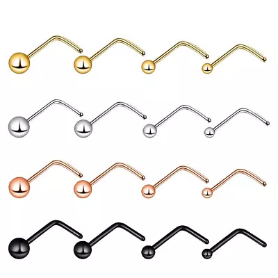 4pcs L-Shaped Nose Ring Stud Surgical Steel Ball Top Tiny Nose Stud Piercing 20G • $2.99