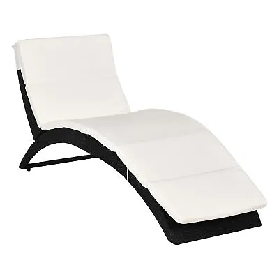 Outsunny Garden Rattan Sun Lounger Foldable Patio Recliner Chaise Chair Black • £112.99