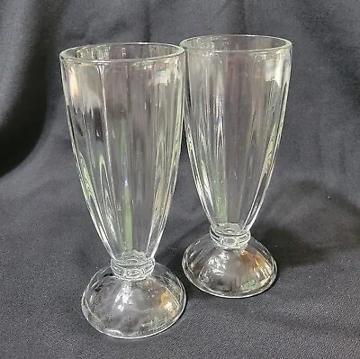 2 Soda Fountain Parfait Sundae Pedestal Clear Ribbed Glasses Vintage.  • $19