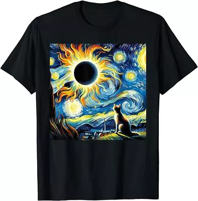 Total Solar Eclipse 2024 Van Gogh Starry Night Cat Men Women T-Shirt • $19.99
