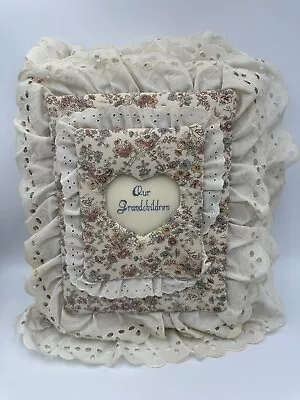 VTG  Our Grandchildren  Handmade Fabric & Lace Floral Photo Album 3 Ring Binder • $49.99