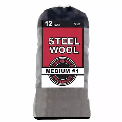 Wideskall Household Steel Wool 12 Pads Medium Grade #1 (1 Bag Contain 12 Pads) • $8.69