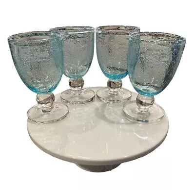 Vintage BUBBLE GLASSES GOBLETS By TAG LTD. Set Of 4. 12oz. Aqua / Turquoise - B • $54.95