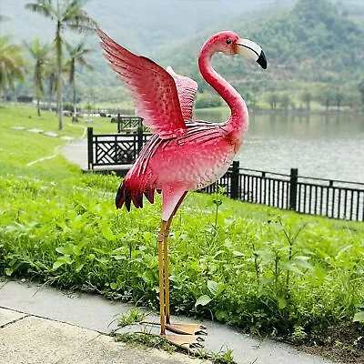 Garden Flamingo Statues And Sculptures Outdoor Metal Bird Yard Art Pink Flamingo • $47.52