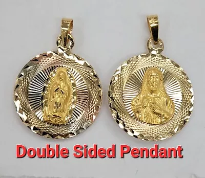 10KT Virgin Mary & Jesus Gold Double Sided Pendant Diamond Cut 3.82 Grms. • $215